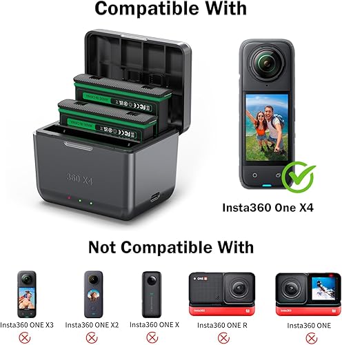 Insta 360 x4 batteria ricaricabile agli ioni di litio Kit, 2500 mAh con caricatore per accessori Insta 360 X4 (2 batterie + caricatore - Fashionser