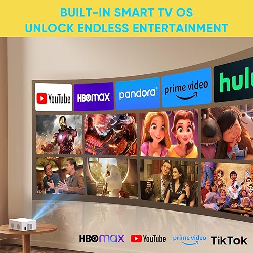 [App Integrata]Puxinat Mini Proiettore 1080P 2025 Upgraded Proiettore Portatile Dual Control con Mouse Android TV WiFi6 BT5.2, 50% Zoom, Compatibile con HDMI/TV Stick/USB/Laptop/Mouse - Fashionser