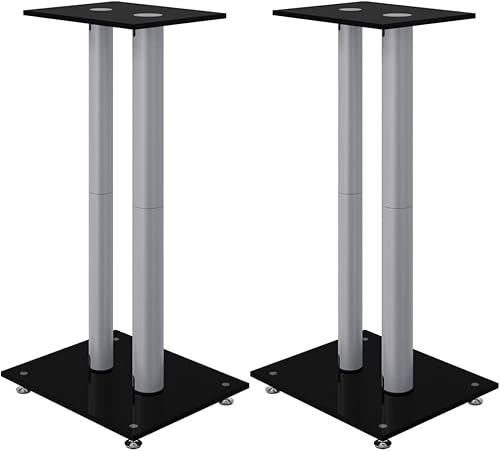 vidaXL Pedane Casse 2pz Nero Argento Vetro Temperato Design 2 Pilastri - Fashionser