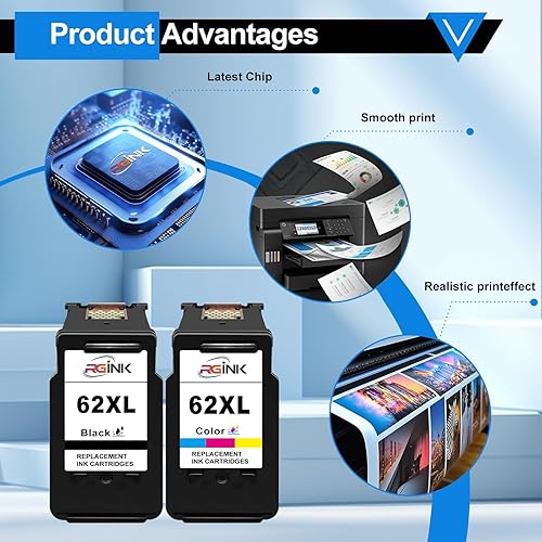 62XL Cartucce d'inchiostro 62 XL compatibili con HP 62 cartucce 62XL 62XL nero cartucce per Envy 5540 5548 7640 5640 5646 HP OfficeJet 250 200 5740 5742 (2 confezioni) - Fashionser