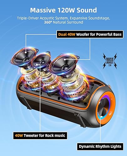 VUOPAX Cassa Bluetooth Potente Altoparlante Portatile Speaker Bluetooth da esterno IP65 impermeabile Con Rinforzo dei Bassi / 200W Picco di Potenza/DSP/Bluetooth 5.3 / TF/USB/AUX/Cintura a spalla - Fashionser