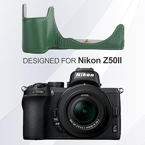 Rieibi Mezza custodia fatta a mano in vera pelle per fotocamera digitale mirrorless Nikon Z50II, custodia protettiva per Nikon Z50 II, Caffè, Custodia per fotocamera - Fashionser