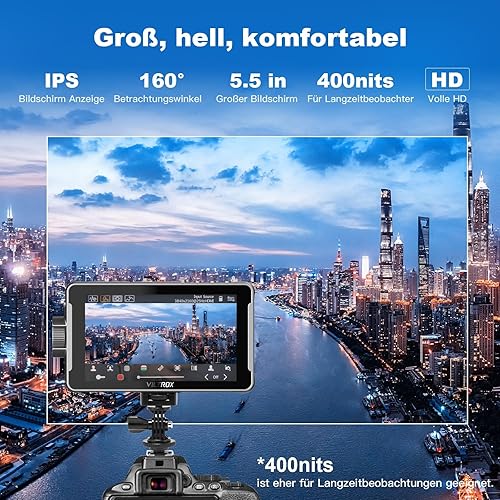 VILTROX DC550 Lite - Monitor da campo per fotocamera, monitor da 5,5 pollici, touchscreen 4K, HDMI, monitor da campo con cappuccio parasole, batteria, borsa per fotocamera Sony Canon Nikon - Fashionser
