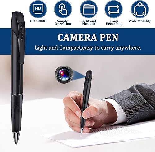 Telecamera Spia Penna, HD 1080P Mini Telecamera Nascosta Penna, Portatile Microcamera Spia Nascosta Pen con Foto e registrazione video per Classe e Affari(Scheda di Memoria non Inclusa) - Fashionser
