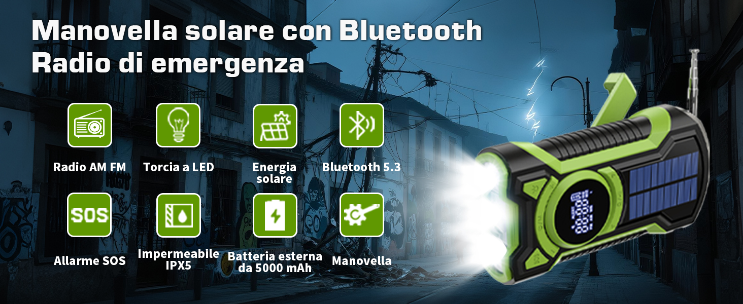 Radio a batteria con batteria ricaricabile da 5000 mAh, 