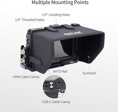 Kit Gabbia per Blackmagic Video Assist 5' 12G / 3G con Parasole, Morsetti per Cavi HDMI e USB-C - JT-B01B - Fashionser