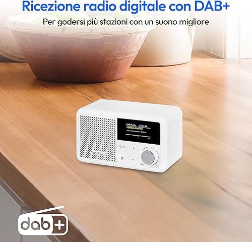 MEDION S66822 Mini radio DAB+ portatile con Bluetooth (batteria ricaricabile, display a colori oscurabile, antenna telescopica, sleep timer, sveglia, snooze, AUX, USB-C) bianco - Fashionser