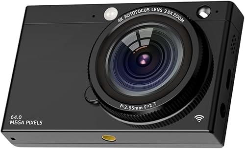 FYOBOT Fotocamera Digitale CCD HD Obiettivo Autofocus 4K Videocamera Digitale da 64 MP Zoom 28 X Fotocamera Compatta per Punti e Bellezza Nero - Fashionser