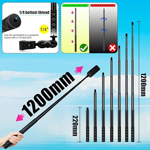 Moto Montaggio Kit con 47' Invisibile Bastone Compatibile per Insta 360 X4 X3 X2 X RS Pesante Dovere Doppio Morsetto Macchina Fotografica Bicicletta ATV RV Kit Compatibile per Gopro 13/12/11/10/9/8/7 - Fashionser