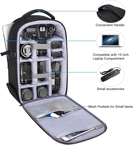 MOSISO Zaino Fotocamera,DSLR/SLR Inserisci Protezione Fotografia Borsa Fotografica Pieno Aperto Impermeabile Custodia con Holder Tripod&Vano Laptop Compatibile con Canon/Nikon/Sony,Nero - Fashionser