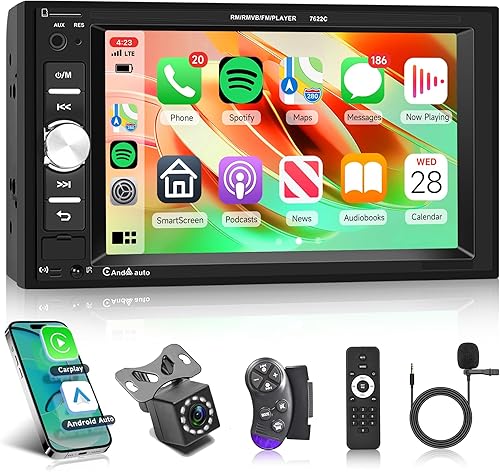 Rimoody Carplay Autoradio 2 Din con Android Auto Bluetooth 6.2 Pouces Touchscreen Autoradio con Vivavoce Bluetooth FM Radio USB/AUX/TF/EQ Comandi al Volante Telecamera Posteriore Telecomandi - Fashionser