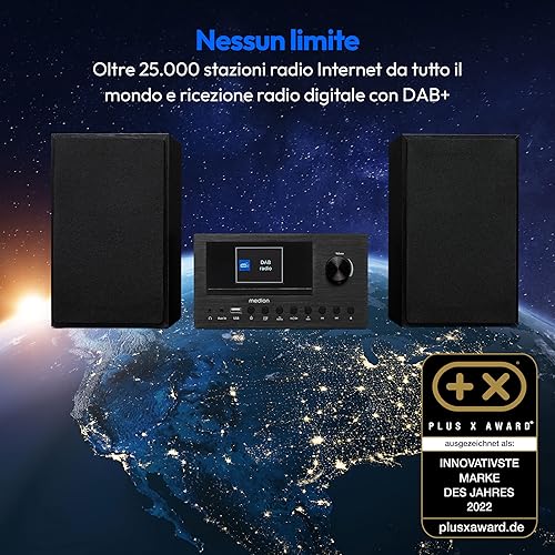 MEDION P85003 Micro Audio System sistema compatto (radio Internet, DAB+, radio PLL FM, Bluetooth, connessione USB, AUX, 2x150 W), nero - Fashionser