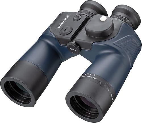 Bresser BinoSail - BinoSail 7x50 per marinai, impermeabile, con bussola e piastra per il calcolo della distanza/dimensione, con cintura e borsa impermeabile - Fashionser