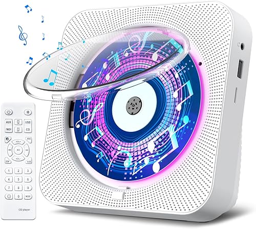 Gueray Lettore CD Bluetooth Hifi Con Altoparlante, Telecomando, Protezione Antipolvere, Schermo LED, Timer, Radio - Supporta AUX, USB, TF Card Playback - Fashionser