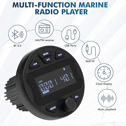 Liwogi Radio da Barca Lettore MP3 Impermeabile Ricevitore Stereo Marino con Radio AM/FM per Barche, Yachts Barche Marine - Fashionser