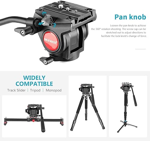 Neewer Testa di treppiede a sfera video fluida con piastra rapida dotata di vite 1/4 e 3/8 per fotocamera DSLR videocamera, carico ammissibile 5 kg (lega di alluminio) - Fashionser