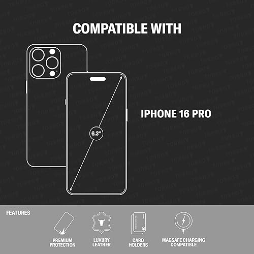 TORRO Custodia a Libro Compatibile con iPhone 16 Pro – Custodia a Portafoglio in Pelle Premium con Slot per Carte - Nero - Fashionser