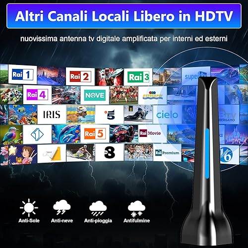 Antenna TV Interna, Antenna Digitale Terrestre Interni Esterni con Forte Base Magnetica, 360° Segnal di ricezione DVB-T/DVB-T 2 HDTV Antenne Portatile, Supporta 4K HD/VHF/UHF per Tutta la TVs - Fashionser