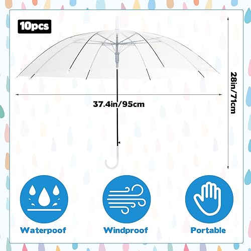10 ombrelli trasparenti da 95 cm per matrimoni, grandi ombrelli trasparenti a cupola con 8 costole, paralume bianco semitrasparente con impugnatura automatica per donne, uomini, spose e - Fashionser