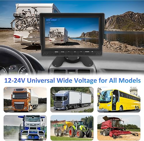 KAOLALI Telecamera di Retromarcia con Monitor da 7 Pollici, Kit Retrocamera Auto con 2 Telecamere per Auto, Supporto AHD 1080 HD Visione Notturna per Caravan/Camion ecc(12V-24V) - Fashionser