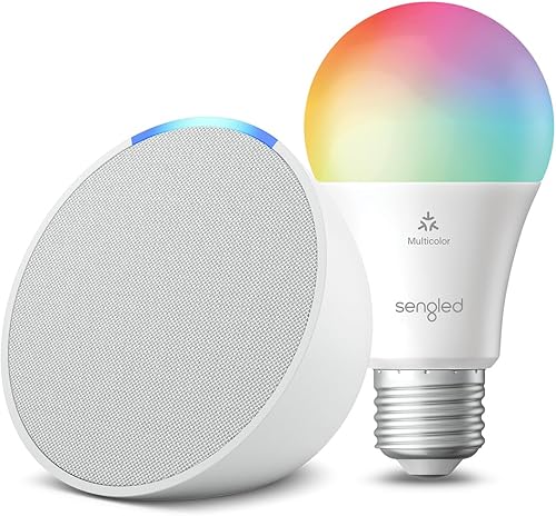 Echo Pop | Bianco ghiaccio + Lampadina LED smart Sengled (E27), compatibile con Alexa - Kit di base per Casa Intelligente - Fashionser