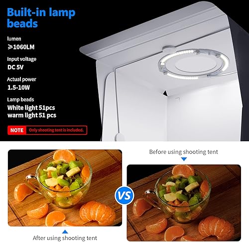 NEEWER Scatola di Luce Migliorata, 40x40cm Gradabile 3000K~6500K 1060LM, Scatola di Luce da Tavolo per Fotografia con 102 Luci LED/4 Teli di Sfondo Colore/Treppiede Mini/Supporto Telefono - Fashionser