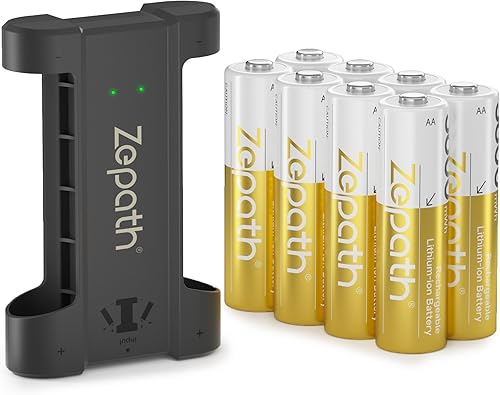 Pilas ricaricabile AA al litio 8 pack con caricabatterie, 3600 mWh 1,5 V di alta capacità, batteria al litio AA,batterie AA ricaricabili - Fashionser