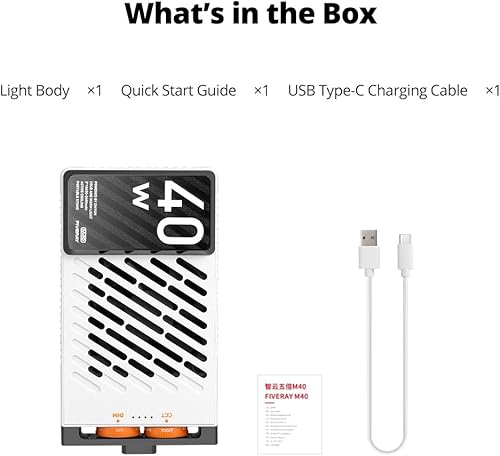 ZHIYUN FIVERAY M40 Video Light, 40 W/14000 Lux Portatile Camera Light, 2700-6200 K, 320 g LED Panel DSLR Photography Lighting - Fashionser