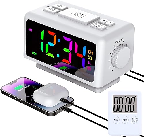 YHFITN RGB Sveglia colorata Calendario perpetuo Radio FM Orologio elettronico Funzione snooze Allarmi multipli Regolazione automatica della luminosità Uscita di alimentazione USB (Nero) - Fashionser