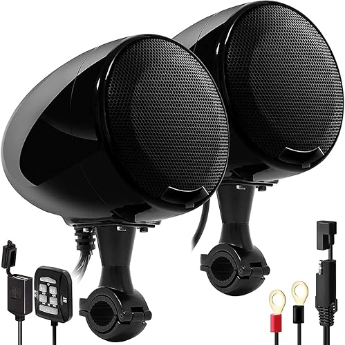 Aileap 600W Amplificatore integrato 4.5' Bluetooth impermeabile Altoparlanti stereo per moto Sistema radio audio per moto con USB AUX MP3, adatto per l'installazione sul manubrio da 1 a 1-1/4' (Black) - Fashionser