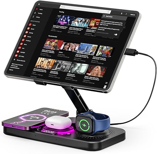Jubor 4 in 1 Stazione di Ricarica per iPhone, Supporto da Tavolo per Tablet con Caricatore Wireless, Ricarica Wireless per iPhone 16/15/14/13/12, iWatch, Auriculares - Fashionser