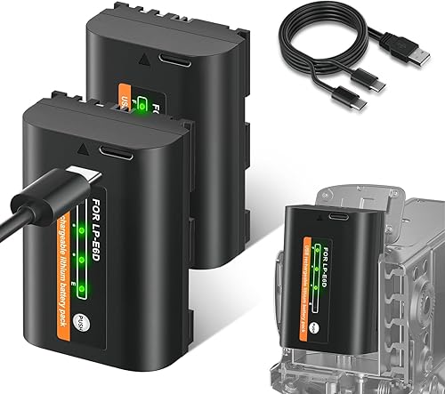 2 batterie sostitutive USB-C LP-E6 con porta di ricarica USB tipo C per Canon EOS 5D Mark II, EOS 5D Mark III, EOS 6D, EOS 5DS, EOS 7D, EOS 60D, EOS 60Da, EOS 70D, LP-E6N Fotocamere - Fashionser