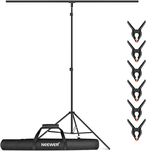 NEEWER Kit di Supporto Stand a Forma T per Fondale Sfondo, 2,6m Altezza Regolabile & 1,5m Traverse con 6 Clip a Molla & 1 Borsa di Trasporto, per Fotografia Video in Studio - Fashionser