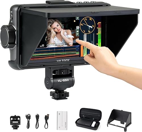 VILTROX Monitor da campo HDMI da 5,5 pollici 1200 nits 4K 10 bit, Touchscreen 3D LUT Kit video portatile con batteria, On-Camera RGB Parade Istogramma Forma d'onda Focus Assist (DC-550 Pro) - Fashionser