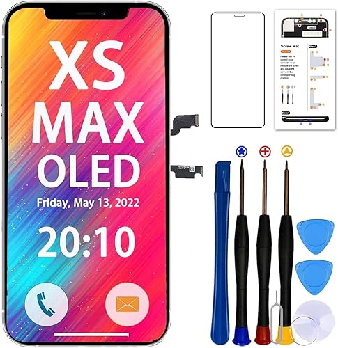 Display OLED per iPhone XS Max Schermo, 6.5' (Modello A1921, A2101, A2102, A2103, A2104) Full-HD 3D Touch Sostituzione Vetro Digitalizzatore Parti di Ricambio con Kit di Riparazione - Fashionser