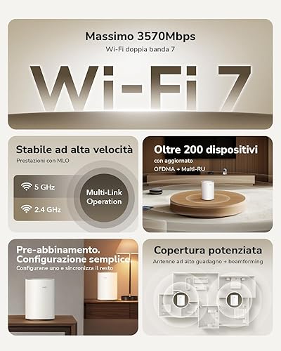 Cudy Dual Band BE3600 WiFi 7 Sistema Mesh Wi-Fi, 3,6 Gbps 160 Mhz, copertura fino a 2500 mq, 3 porte Gigabit, compatibile con Multi-VPN, controllo APP Cudy (M3600 1-Pack) - Fashionser