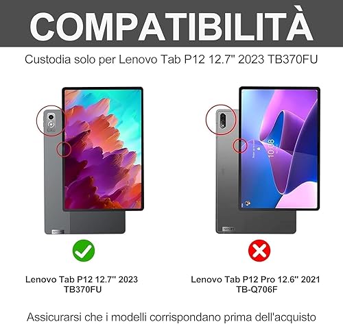 FOGARI Custodia Tastiera Bluetooth Retroilluminata per Lenovo P12 da 12,7 pollici (Nero, Classico) - Fashionser