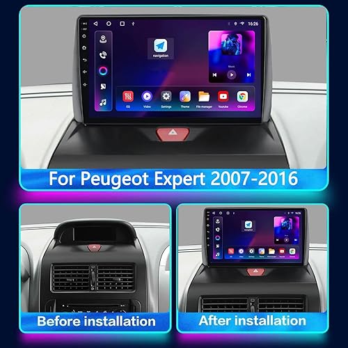 Android 12 Double DIN Autoradio per Peugeot Expert 2007-2016 | Radio FM RDS + 9 Pollici Schermo MP5 Lettore Multimediale con GPS 4G WiFi Bluetooth Mani libere Comandi al Volante(XY4 4Core 2+32G) - Fashionser