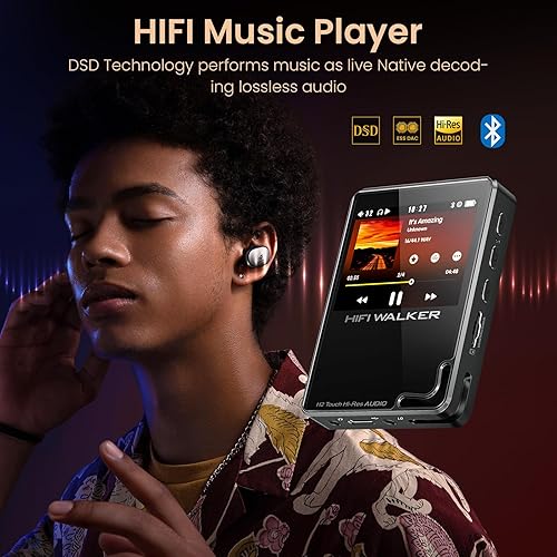 HIFI WALKER Lettore MP3 con Bluetooth 5.2, lettore MP3 da 128 GB, touch screen, DAC HiFi per un suono senza perdite: il lettore musicale digitale ad alta risoluzione supporta DSD e fino a 512 GB - Fashionser