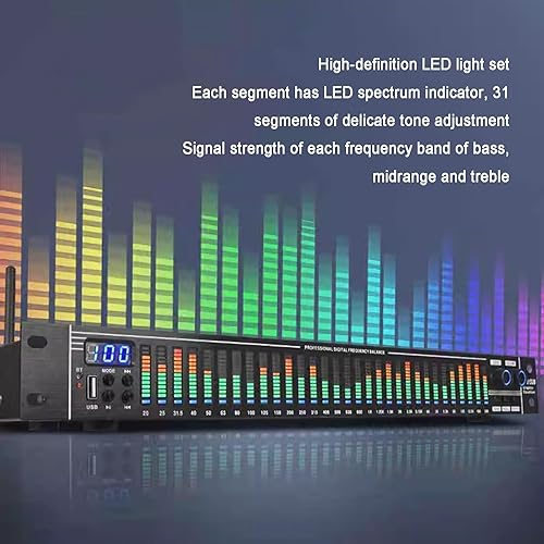 Vituord Equalizzatore Grafico Stereo a 31 Bande, Equalizzatore Audio Digitale, con Display a Spettro LED, 10 Effetti Preimpostati, Riduzione del Rumore, Regolazione Bassi/Medi/Alti - Fashionser