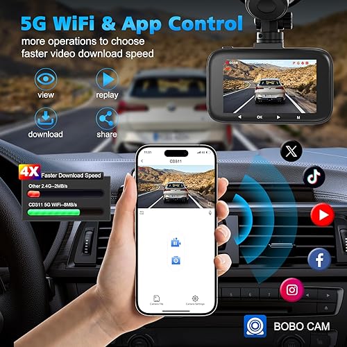 Dash Cam Auto Doppia 4K+1080P con Filtro CPL,Dashcam Schermo da 3 pollici,G-Sensor,Visione Notturna,WDR,Monitoraggio Parcheggio 24H,Telecamera Auto Wi-Fi,APP Control,64G SD, Registrazione in Loop - Fashionser