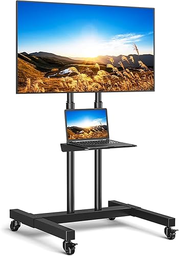 Supporto TV da Pavimento con Ruote Carrello Staffa Porta Mobile Stand Regolabile in Altezza, Supporto TV da Terra per 32 a 80 Pollici LCD LED Plasma Max. 50 kg, Max VESA 600x400 mm Nero - Fashionser