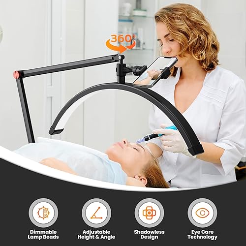 Andoer Lampada per ciglia a mezzaluna, 3200 K-5600 K, dimmerabile, lampada da pavimento per ciglia con supporto luminoso, supporto per telefono, telecomando per trucco, estensioni ciglia, fotografia - Fashionser