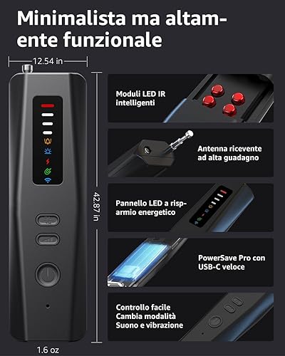 Liretope Rilevatore Microspie 6 in 1, Detector Telecamere Nascoste, GPS Tracker, Segnali RF gsm, Dispositivo Antispionaggio con Adattiva Sensibilità Regolabile per Casa, Ufficio, Hotel, Viaggi - Fashionser