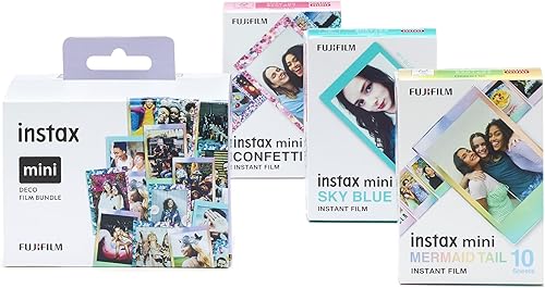 Fujifilm instax mini Film Pellicola Istantanea per Fotocamere, Formato 46x62 mm, 30 shot, Confetti, Sky Blue, Mermaid Tail borders - Fashionser