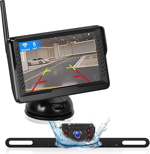 Set di Telecamere Retromarcia Senza Fili 5 pollic - Monitor per con telecamera di backup grandangolare senza fili IP69 impermeabile per la visione notturna - immagine di retromarcia Filp per auto SUV - Fashionser