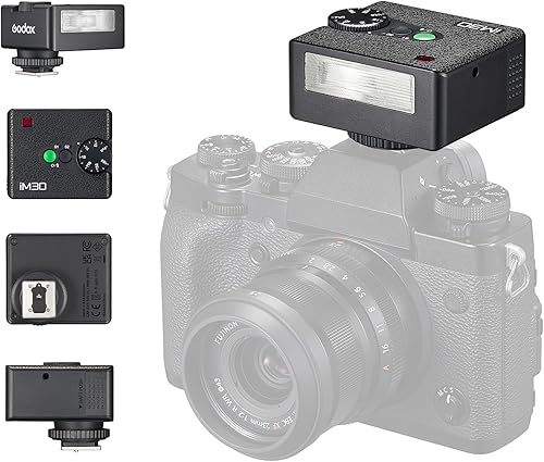 Godox iM30 Flash Godox per Fotocamera, 7 Livelli di Potenza Mini Flash Speedlite 6500K±200K per Canon Sony Nikon Fuji Olympus - Fashionser