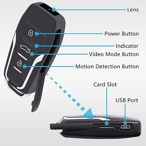 1080P mini macchina fotografica spia, 64GB nascosta della chiave dell'automobile con rilevamento di movimento, piccola e portatile - Fashionser