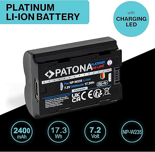 PATONA PLATINUM NP-W235 Batteria 2600mAh USB-C Input compatibile con Fuji Fujifilm GFX-50s II GFX-100S GFX100 II X-H2 X-H2S X-S20 X-T4 X-T5 GFX 50 100 100S GFX50 XH2 XH2S XS20 XT4 XT5 NPW235 NP W235 - Fashionser