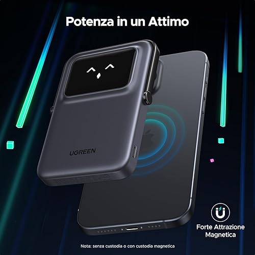 UGREEN Uno Power Bank Magnetico 5000mAh, Caricatore Portatile Wireless PD 20W con Display e Supporto, Compatibile con iPhone 16/15/14/13/12 Mini Plus PRO Max (Viola) - Fashionser